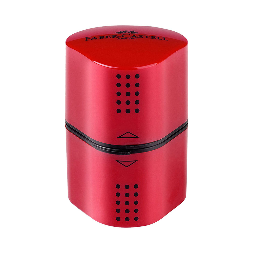 Ξύστρα grip Faber-Castell τριπλή με δοχείο κόκκινη