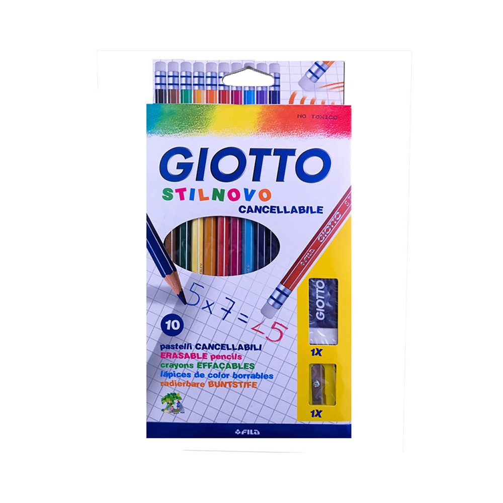 Ξυλομπογιές Giotto Stilnovo με γόμα και ξύστρα 10 παστέλ χρωμάτων