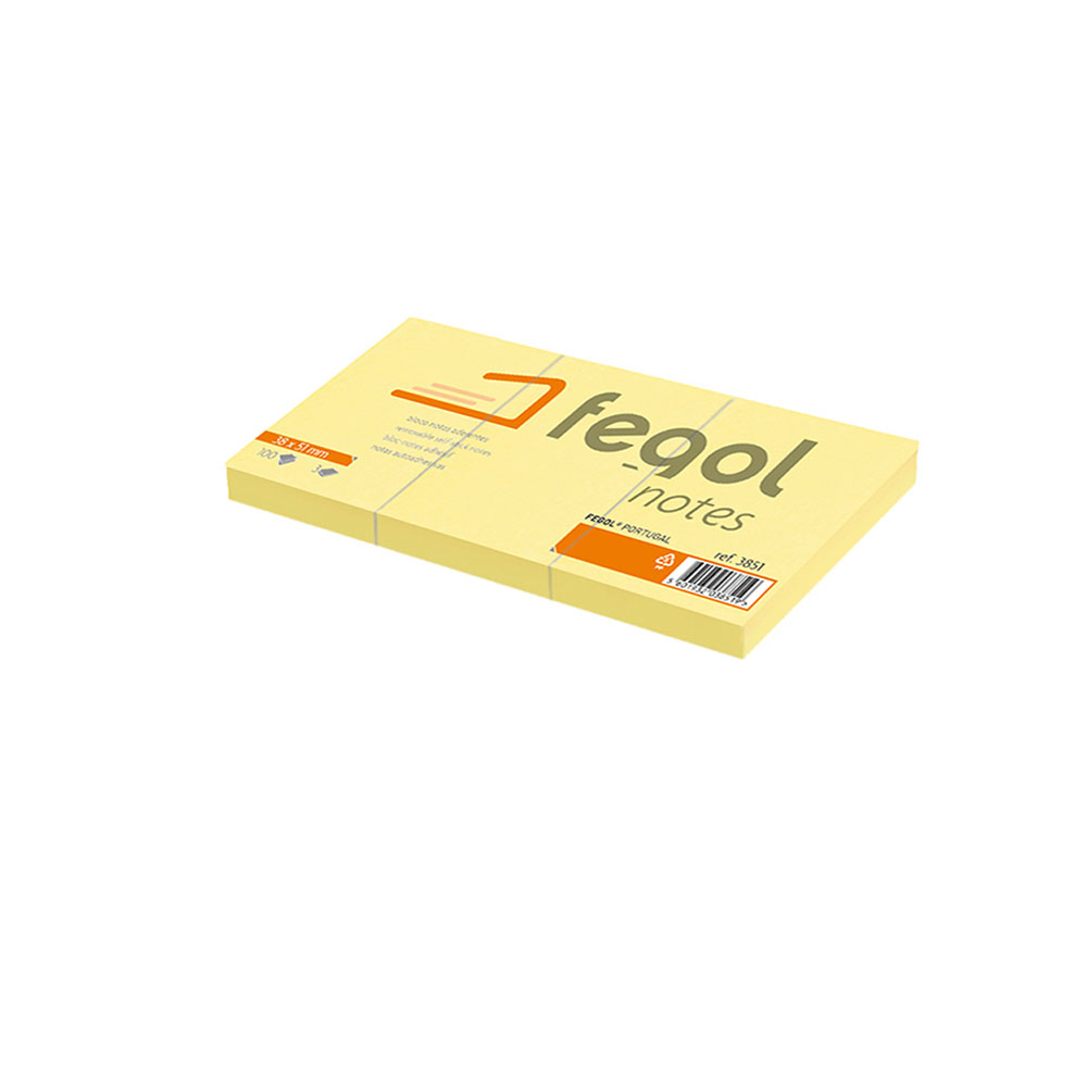 Χαρτάκια σημειώσεων Fegol sticky notes αυτοκόλλητα mini σε κίτρινο χρώμα 38Χ51mm των100Φ 3τμχ