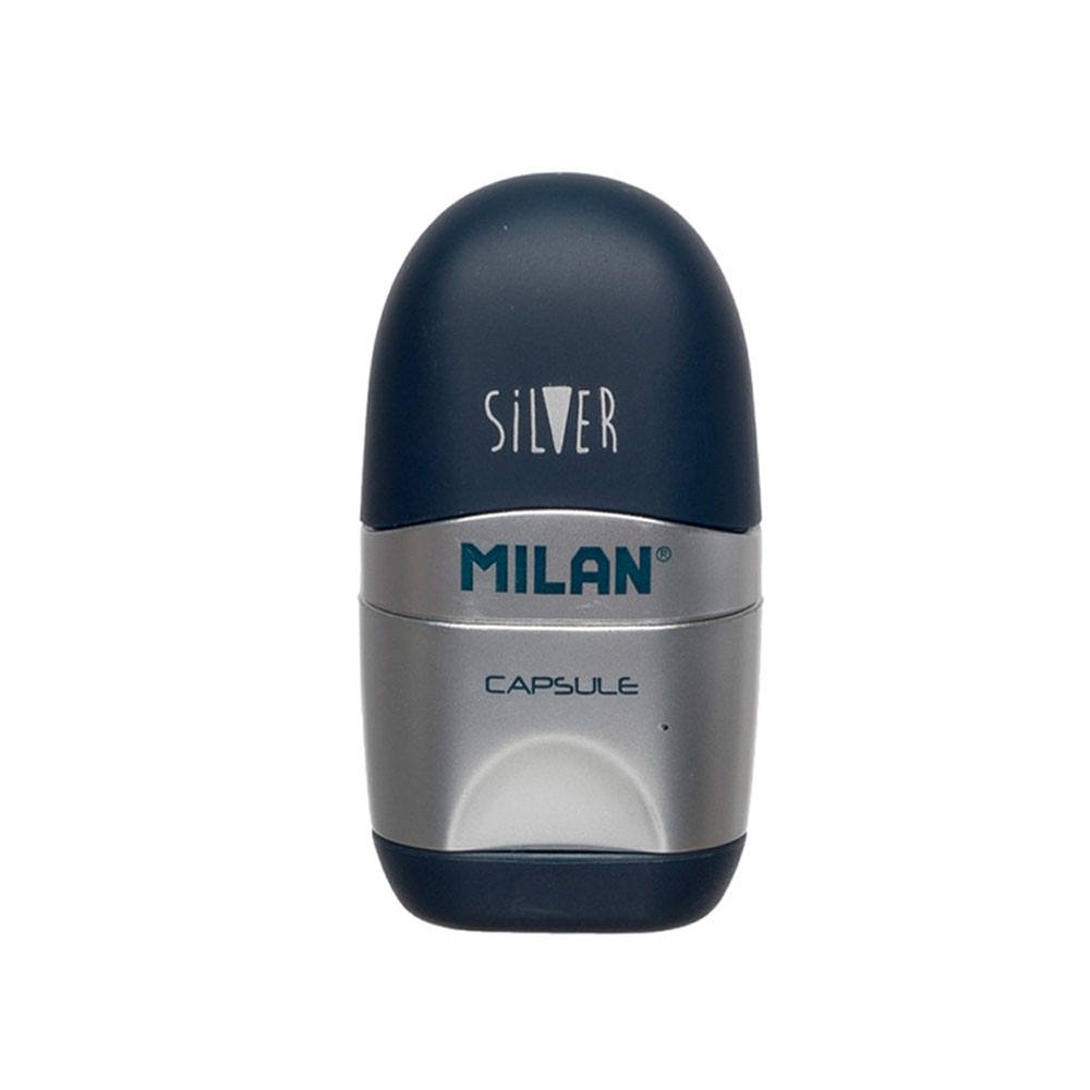 Ξύστρα με γόμα Milan capsule με δοχείο ασημί-μπλε