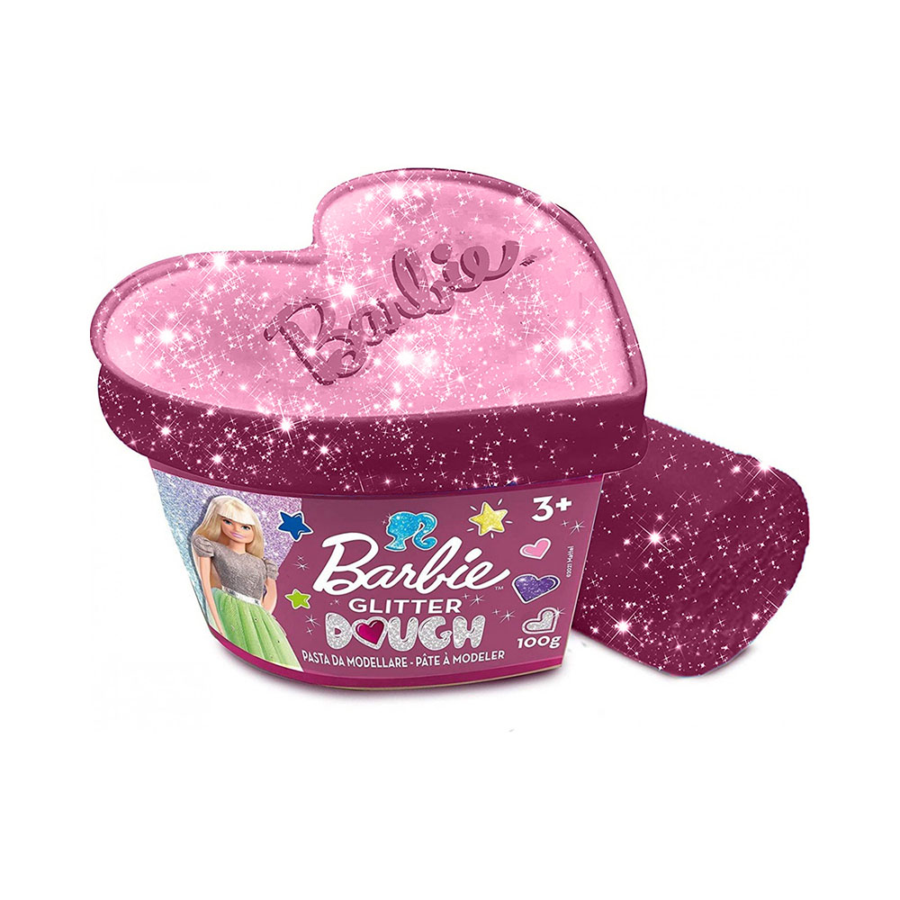 Πλαστελίνη Barbie glitter dough βαζάκι καρδιά μωβ χρώμα 100gr.