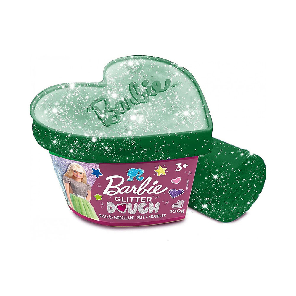 Πλαστελίνη Barbie glitter dough βαζάκι καρδιά πράσινο χρώμα 100gr.