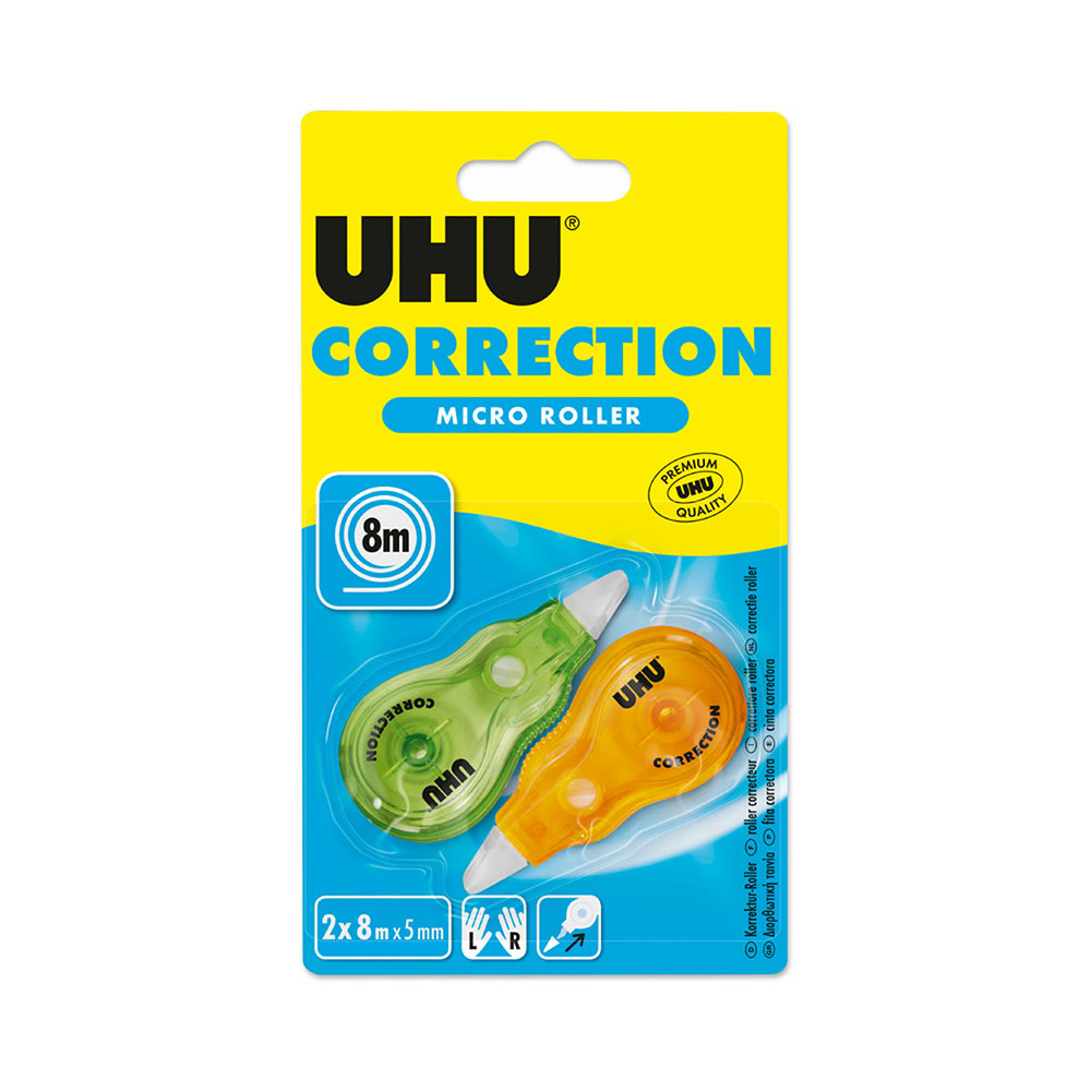Διορθωτική ταινία UHU micro roller 8x5mm 2 τεμάχια σε χρώμα πράσινο-πορτοκαλί (34537)