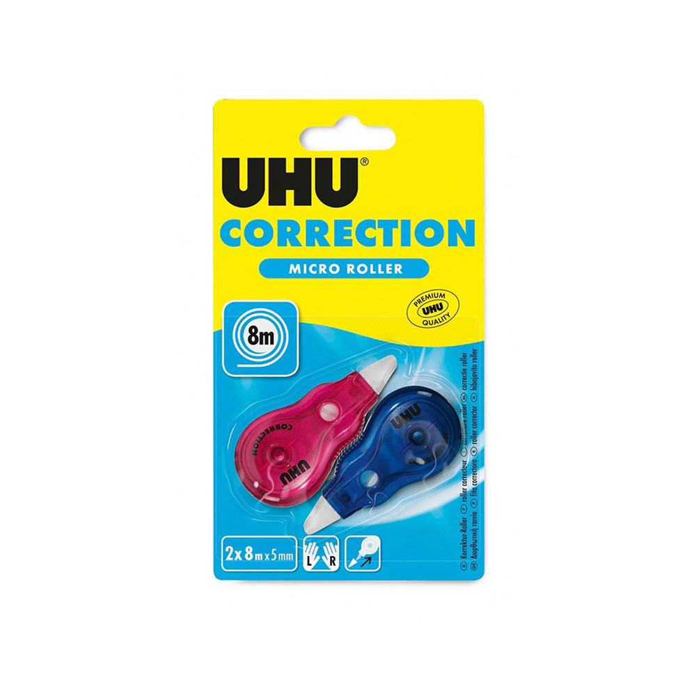 Διορθωτική ταινία UHU micro roller 8x5mm 2 τεμάχια σε χρώμα κόκκινο-μπλε  (34537)