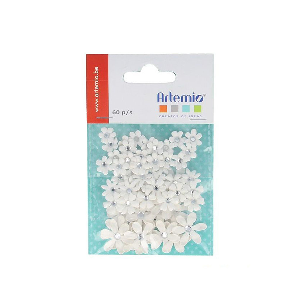 Λουλουδάκια Artemio χάρτινα με στρας σετ 60τμχ λευκά (11060401)