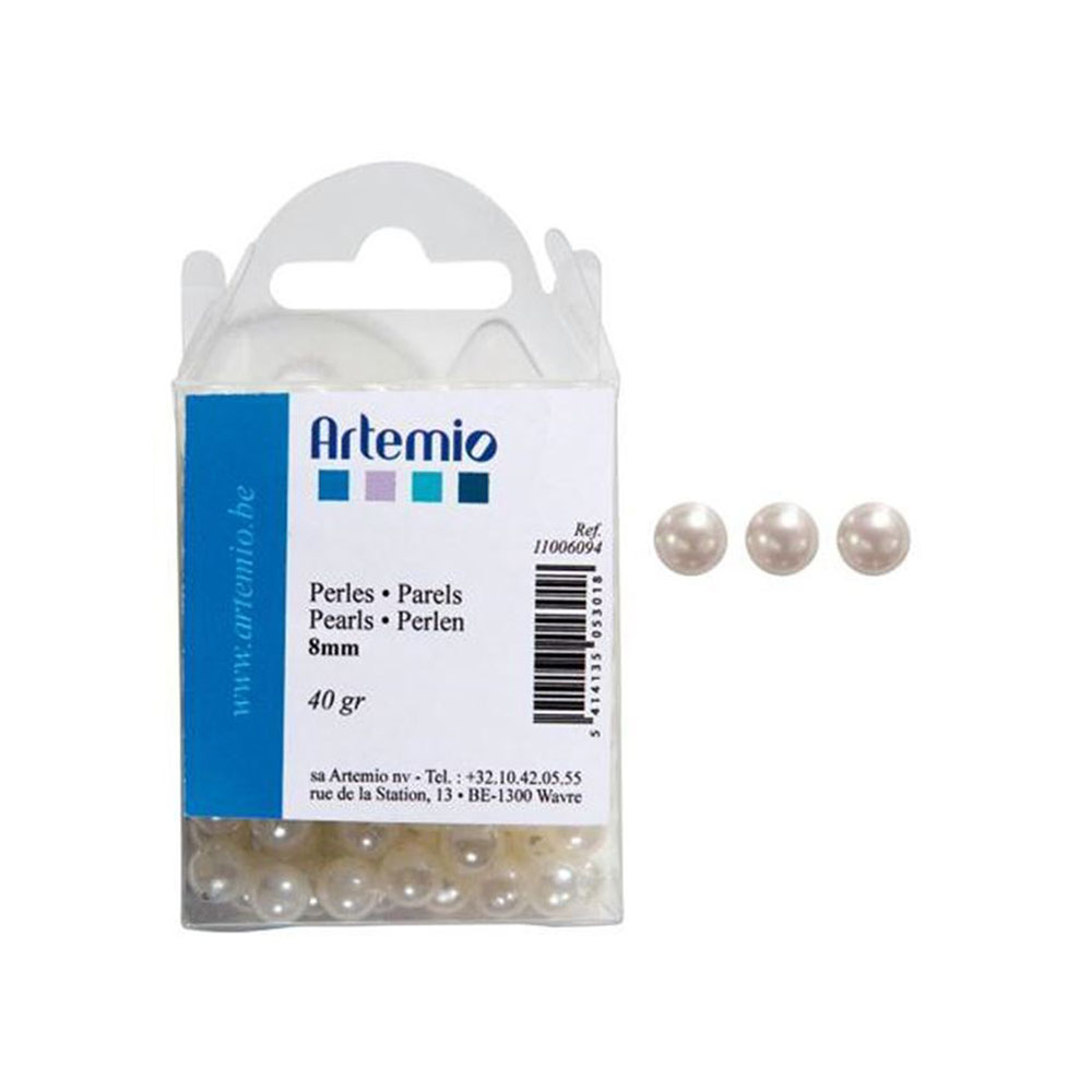 Χάντρες πέρλες Artemio λευκές με τρύπα σετ 40gr 8mm (11006094)