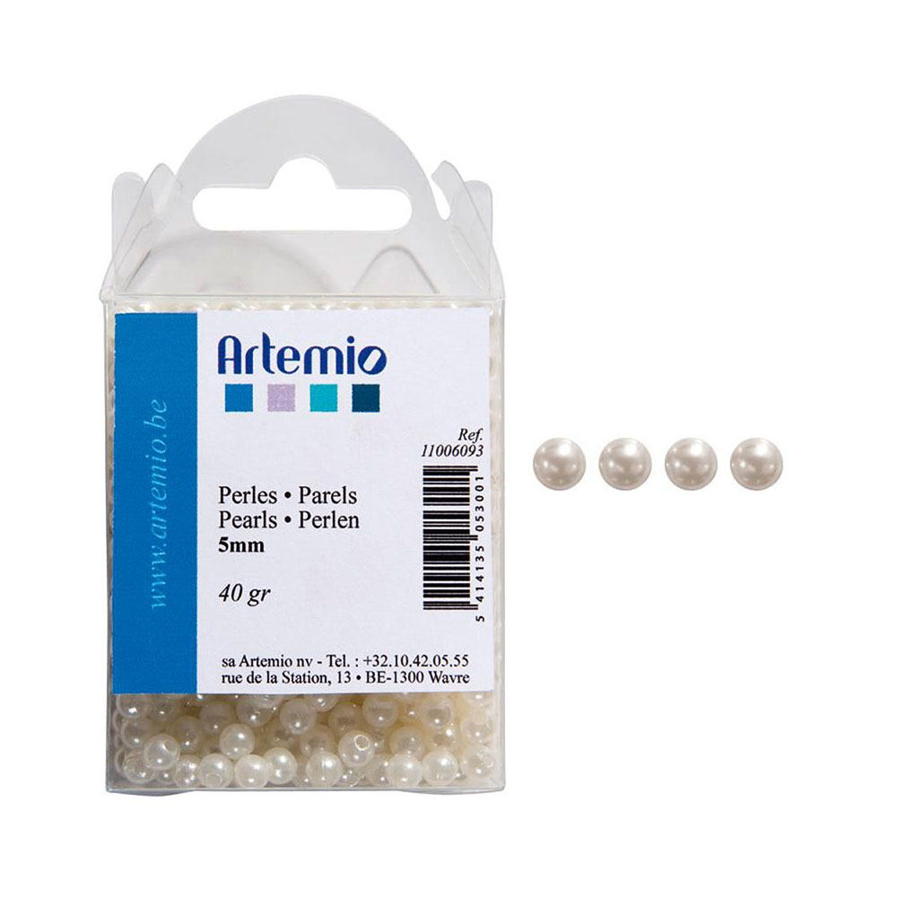 Χάντρες πέρλες Artemio λευκές με τρύπα σετ 40gr 5mm (11006093)