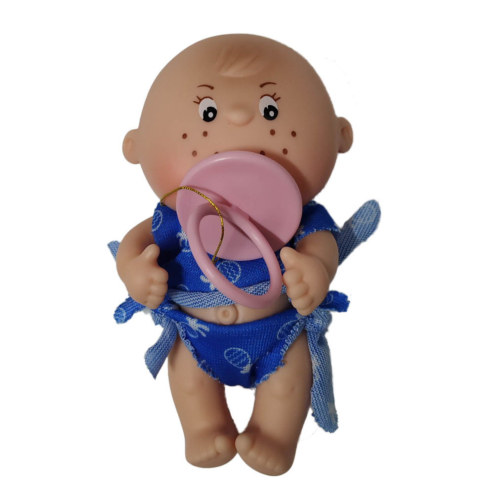 Κουκλάκι μωράκι Mini Gorditos 12εκ με μπλε ένδυμα και ροζ πιπίλα (170)