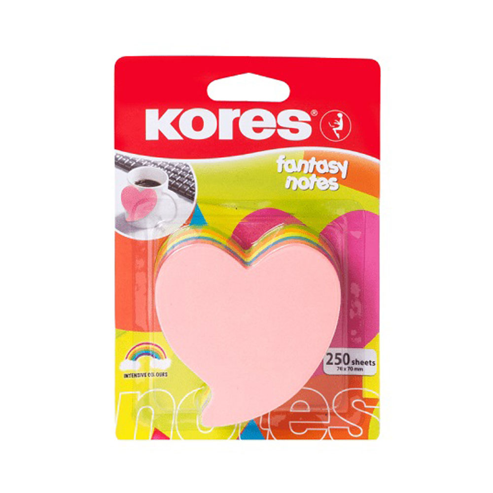 Αυτοκόλλητα χαρτάκια σημειώσεων Kores κύβος σε σχήμα καρδιάς neon χρώματα 70x70mm 250φ (KOR48705)