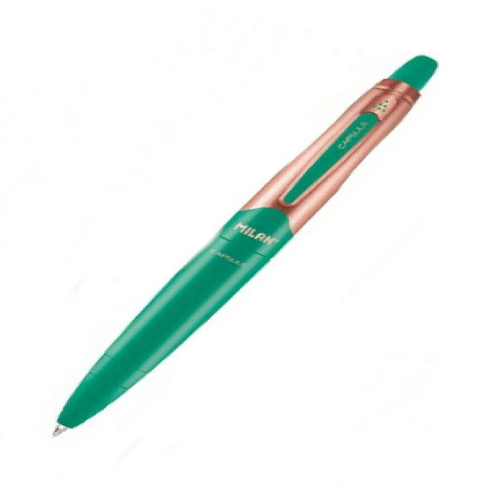 Στυλό διαρκείας Milan capsule copper με κουμπί 1mm μπλε γραφής πράσινο (1765809120d)