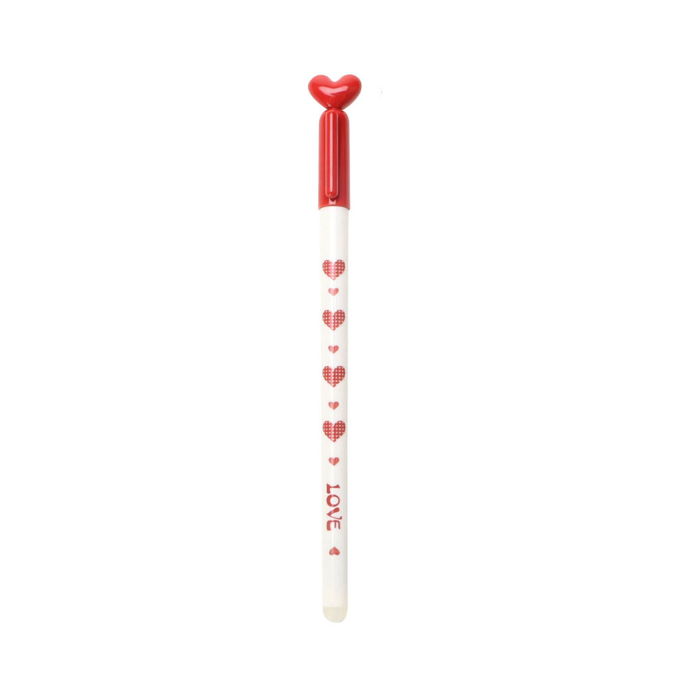 Στυλό fancy με γόμα M&G gel καρδιά love conquers all 0.7mm λευκό με κόκκινες καρδιές (AKPA7471)