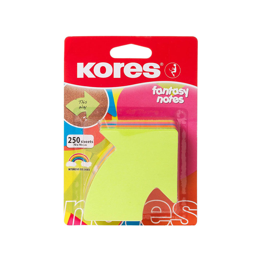 Αυτοκόλλητα χαρτάκια σημειώσεων Kores κύβος σε σχήμα βέλους neon χρώματα 70x70mm 250φ (48704)