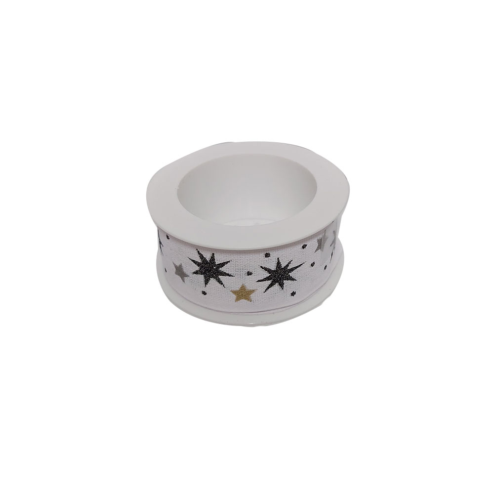 Κορδέλα συσκευασίας Goldi decor χριστουγεννιάτικη λευκό χρώμα με γκλίτερ αστέρια 2.3cmX3m (K-96104)