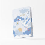 Ευχετήρια κάρτα Origami γέννησης New baby σε γαλάζιο χρώμα με πελαργό (22OR13)