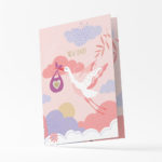 Ευχετήρια κάρτα Origami γέννησης New baby σε ροζ χρώμα με πελαργό (22OR14)
