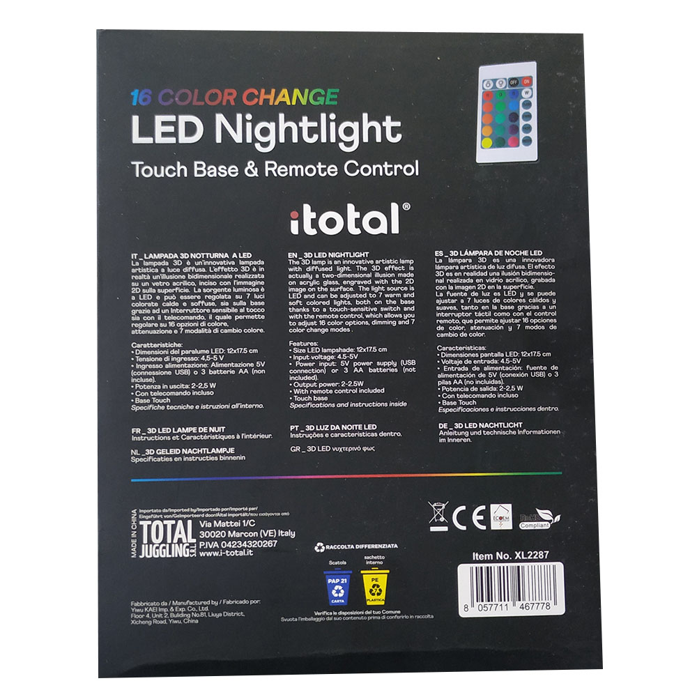 Διακοσμητική λάμπα I-total 3D led nightlight touch base & remote control space 10X10X20cm (XL2287)