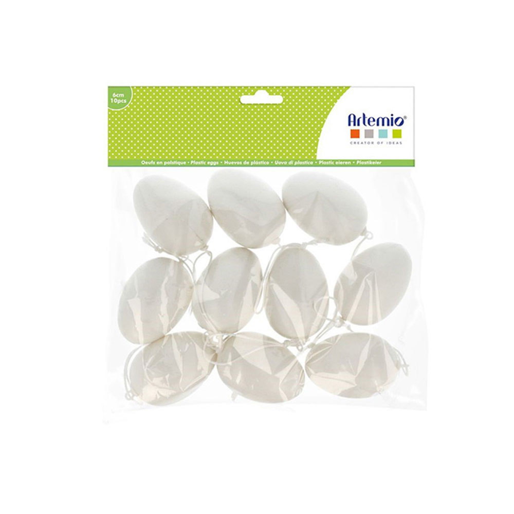 Αυγά πλαστικά Artemio με λευκό κορδόνι σετ 10τμχ 6cm λευκά (14090088)