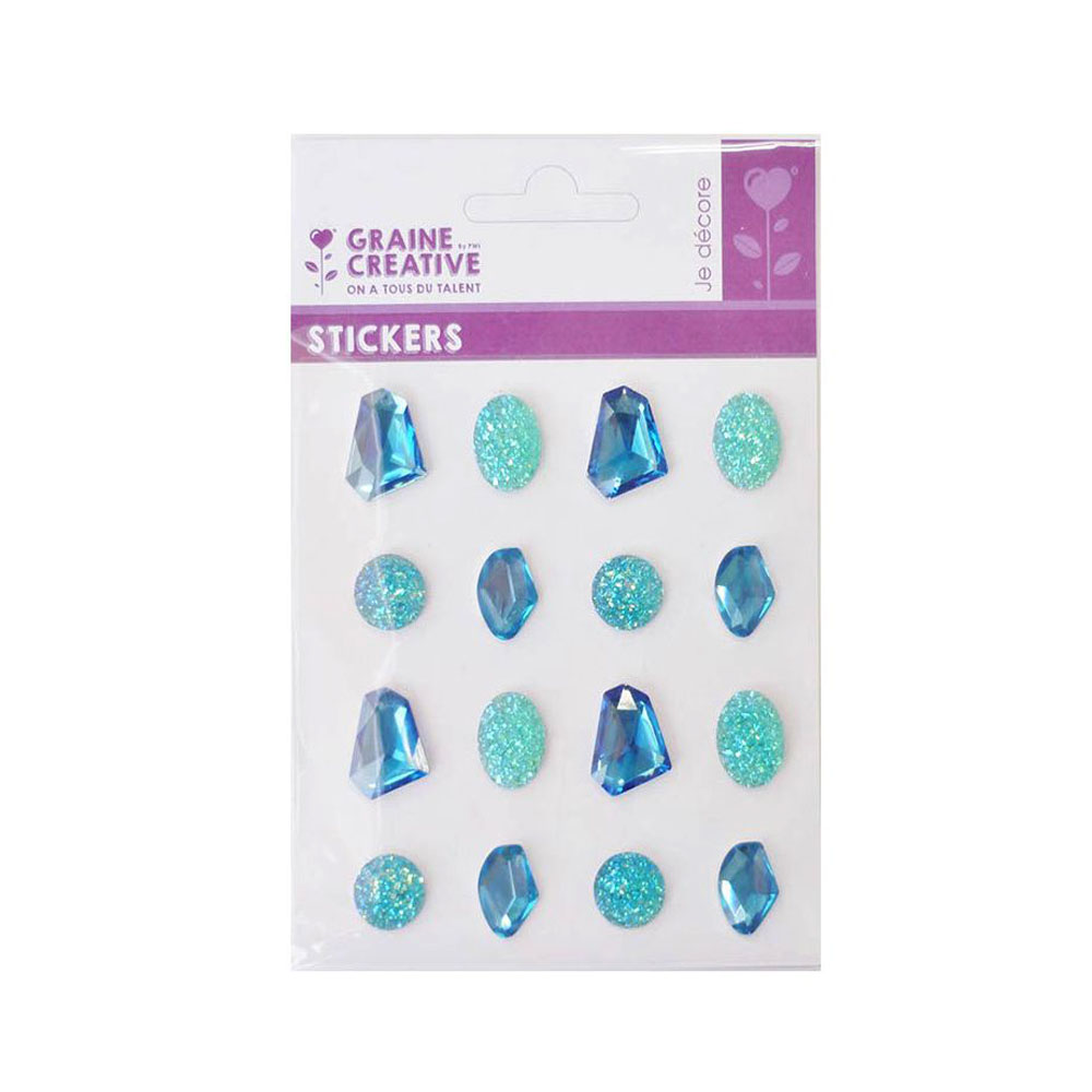 Σετ αυτοκόλλητες μπλε κρυστάλλινες πέτρες Grein creative 16 τεμαχίων 2cm (500387)