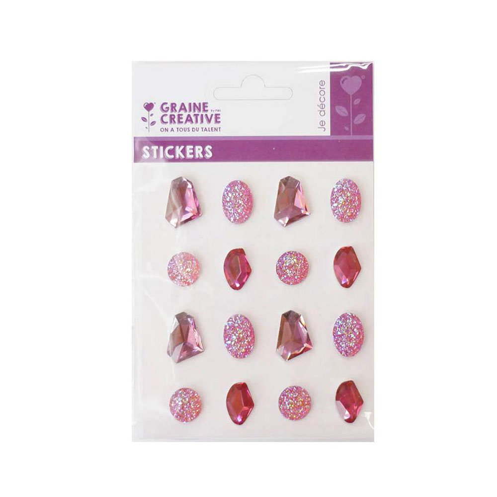 Σετ αυτοκόλλητες ροζ κρυστάλλινες πέτρες Grein creative 16 τεμαχίων 2cm (500386)