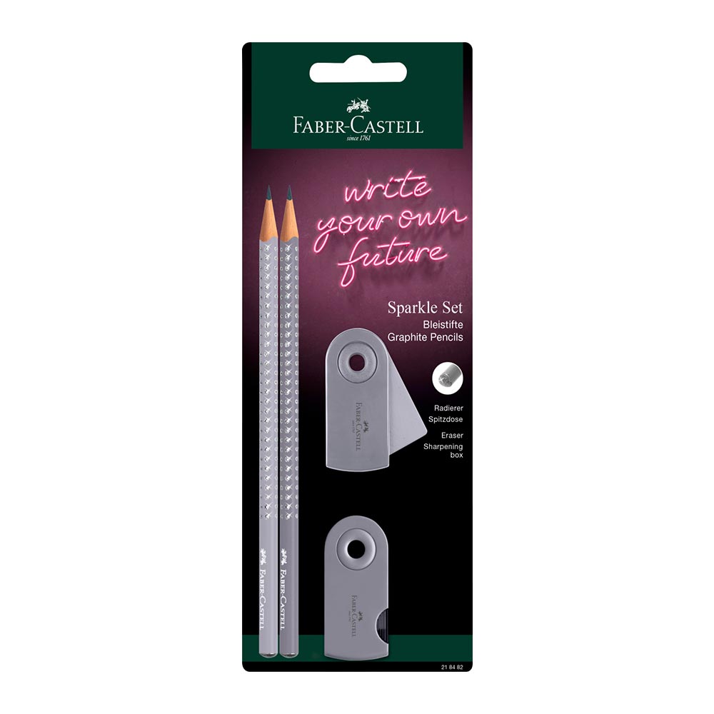 Σετ μολύβια B Faber-Castell Sparkle Neo με ξύστρα και Mini Sleeve γόμα σβήστρα γκρι (218482)