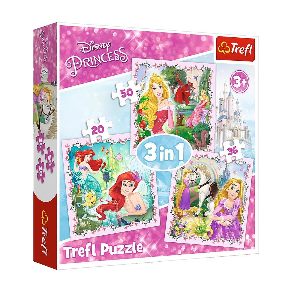 Σετ 3 σε 1 παζλ Trefl Disney Rapunzel, Aurora And Ariel 20/36/50PCS (34842)