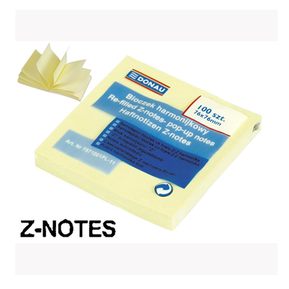 Χαρτάκια σημειώσεων Donau Z-Notes κίτρινα 76Χ76mm 100φ (751001PL-11)