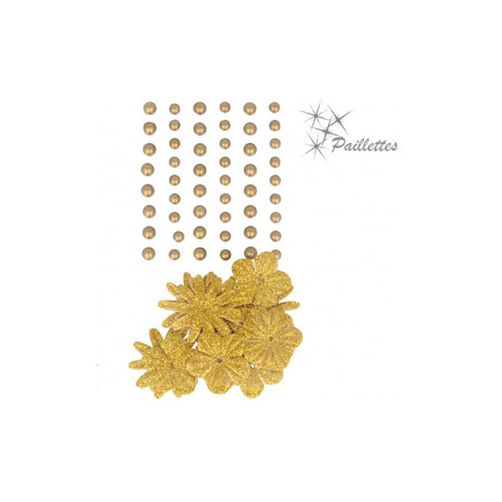 Σετ διακόσμησης πέρλες και λουλούδια Artemio σε χρυσό χρώμα (11060474)